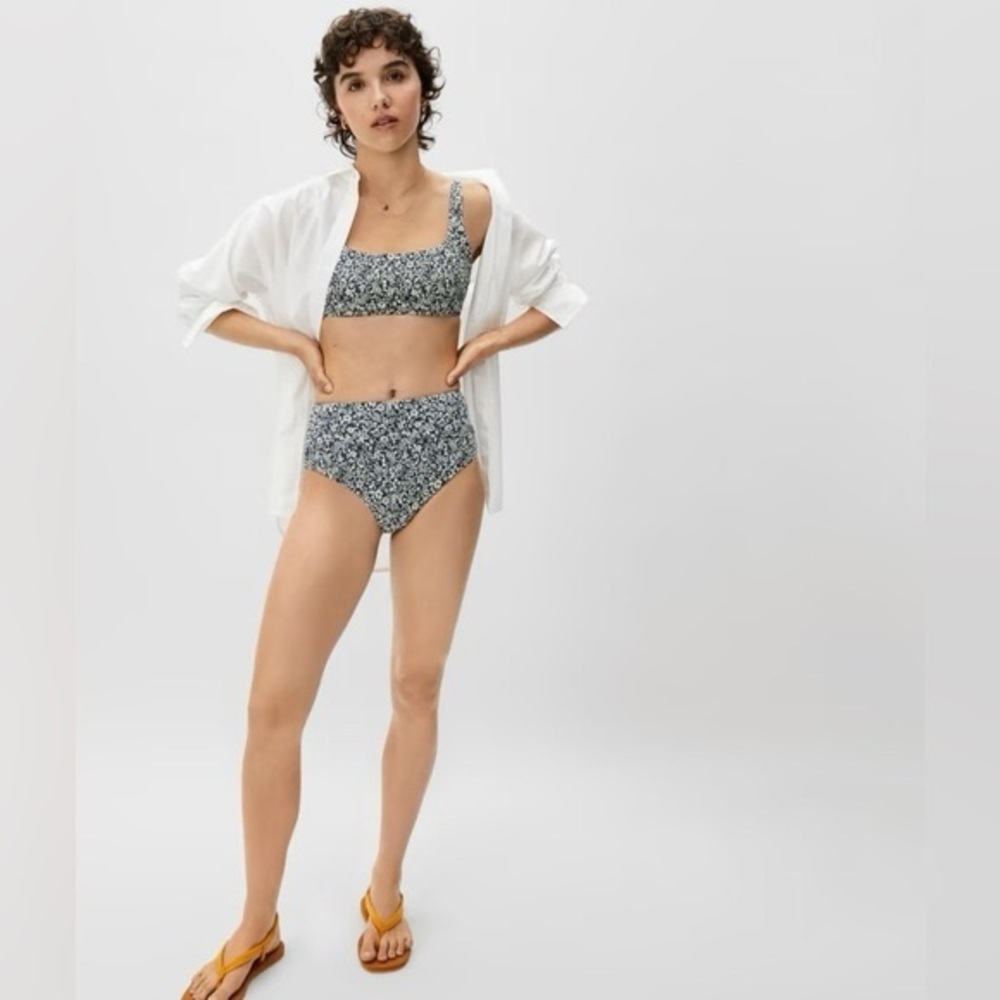 Everlane The Square Neck Bikini Top Floral Print Navy L